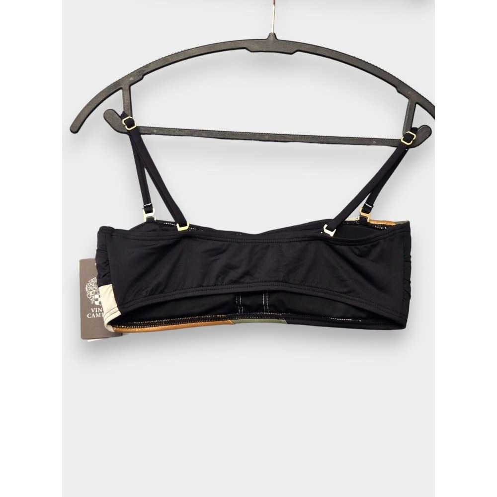 Vince Camuto Bandeau Bikini Top Black Metallic Gold Stripe S Retro Beach NWT - Picture 5 of 7